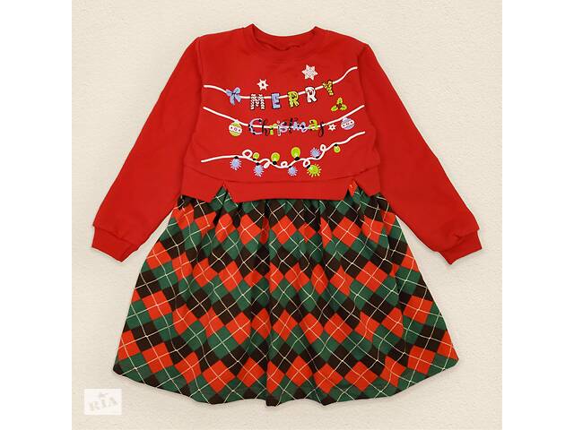 Платье детское в клетку с начесом Dexter`s christmas 134 см красный зеленый (131548668471)