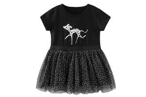 Платье для девочки с коротким рукавом и изображением собаки черное Dalmatian Berni Kids