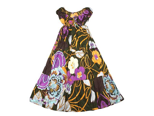 Платье Летнее Длинное Коттон Размер М-L Фон хаки Цветочный принт (20484)
