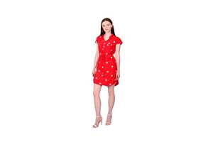 Платье женское легкое летнее с пуговицами до талии Актуаль 004-119 горошек белый софт Красный 50