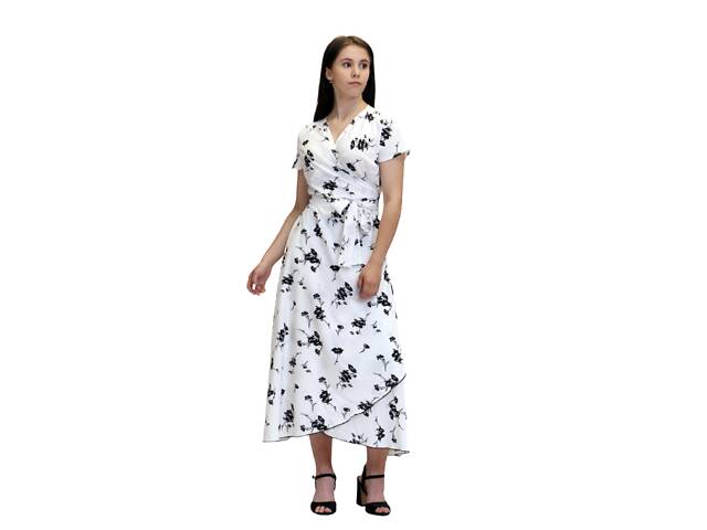 Платье женское с поясом Актуаль 121 мак черный софт белый 46