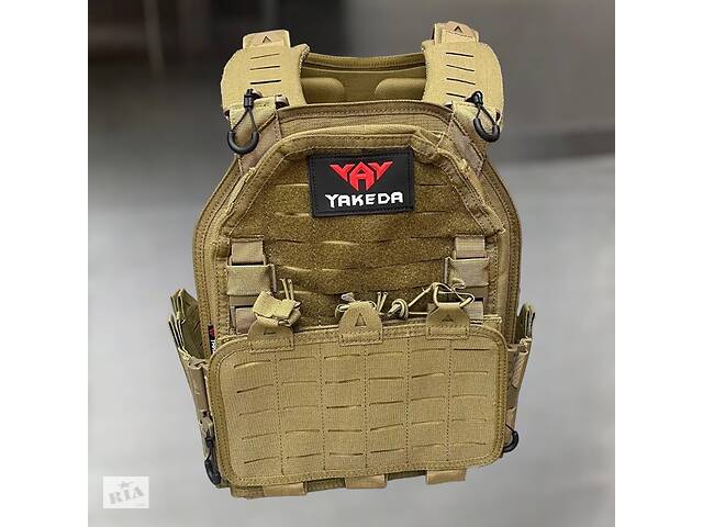 Плитоноска с подсумками, быстрый сброс, Койот, система MOLLE, Cordura 1000D, plate carrier molle placard