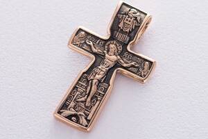 Православный золотой крест Распятие Христово. Святой Николай п03315 Оникс
