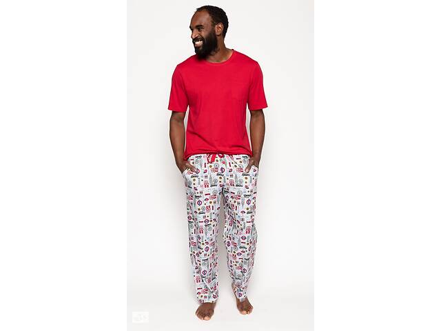 Пижама мужская Cyberjammies Windsor 6756-6754 M Красный с принтом Лондона (5051877416550)