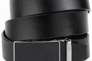 Ремень мужской c серебристой пряжкой с черной вставкой Vintage 20328 Черный