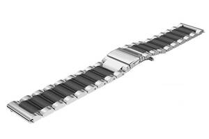 Ремешок BeWatch стальной удлиненный 20.5 см шириной 22 мм универсальный Duo Серебро с черным (1025411)