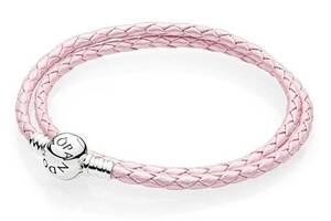Розовый кожаный двойной плетённый браслет Pandora Moments 590745CMP-D 17