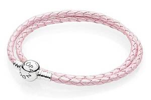 Розовый кожаный двойной плетённый браслет Pandora Moments 590745CMP-D 21