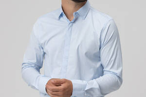 Рубашка классическая однотонная мужская FIGO 18369 L Голубой (2000989967200)