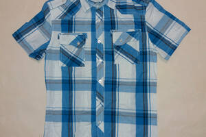 Рубашка мужская с коротким рукавом New Dream р.M (44) Голубой клетка(ю343)