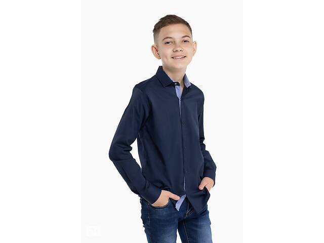 Рубашка однотонная для мальчика Deniz 311-1 146 см Темно-синий (2000989810421)