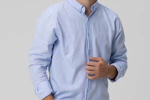 Рубашка однотонная мужская FIGO 18418 S Голубой (2000989966821)