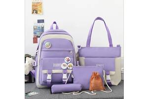 Рюкзак школьный для девочки Hoz CLBDBAG 2190 5 в 1 41х30х14 см Фиолетово-белый (SK001654)