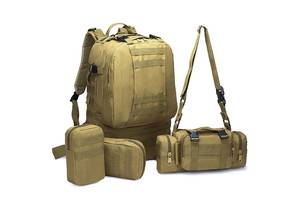 Рюкзак тактический +3 подсумка AOKALI Outdoor B08 75L Sand военный на регулируемых шлейках для тренировок