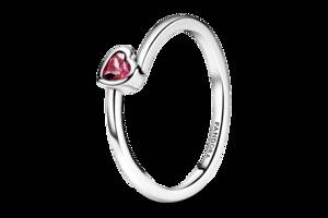 Серебряное кольцо Pandora Красное ассиметричное сердце 199267C01 58