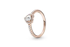 Серебряное кольцо Pandora Rose Блестящее прозрачное сердце 188421C02 58