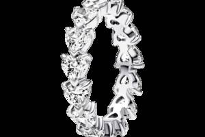 Серебряное кольцо Pandora Ряд сердец 193103C01 58