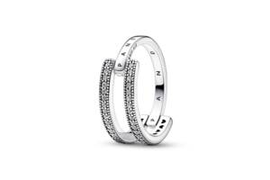 Серебряное кольцо Pandora с двойной лентой и паве 54