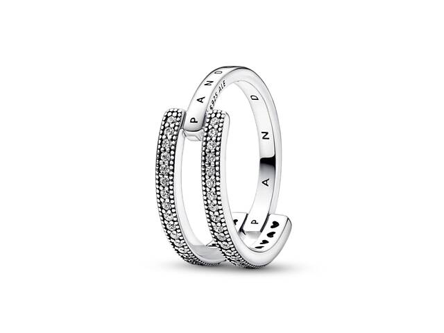 Серебряное кольцо Pandora с двойной лентой и паве 56