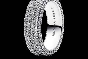 Серебряное кольцо Pandora 'Три ряда паве' 54