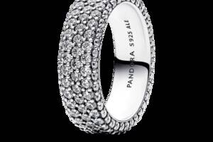 Серебряное кольцо Pandora 'Три ряда паве' 56