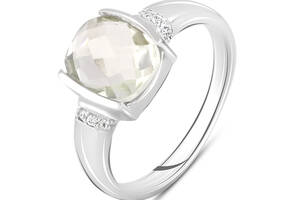 Серебряное кольцо SilverBreeze с натуральным зеленим аметистом 2.913ct фианитами (2111009) 17.5