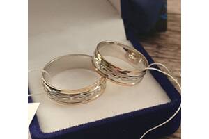 Серебряные обручальные кольца с золотыми напайками - вставка с символом бесконечности
