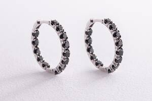 Серебряные серьги - кольца с черными фианитами 087610 Оникс