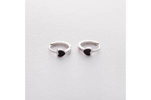 Серебряные серьги - кольца с сердечками (эмаль) 122454 Оникс