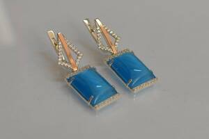 Серебряные серьги Sil с кабашонами 146s-10 Голубой (Sil-1155)
