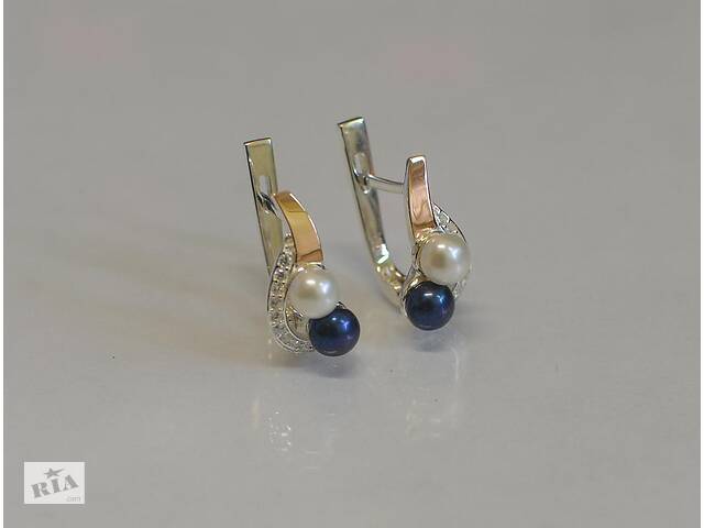 Серебряные серьги Sil с жемчугом 109s-1 Синий/Белый (Sil-909)