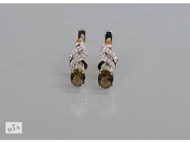 Серебряные серьги Sil с золотыми накладками 117s-11 Коричневый (Sil-769)