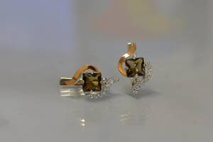 Серебряные серьги Sil с золотыми накладками 118s-8 Коричневый (Sil-824)