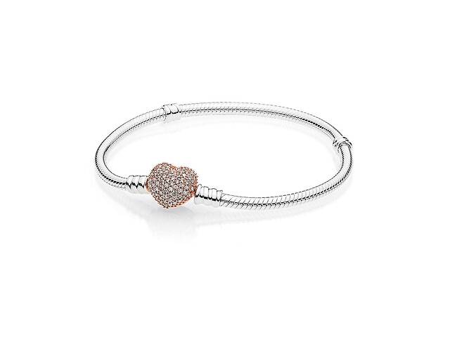 Серебряный браслет основа Pandora Сердце Rose 586292CZ 18