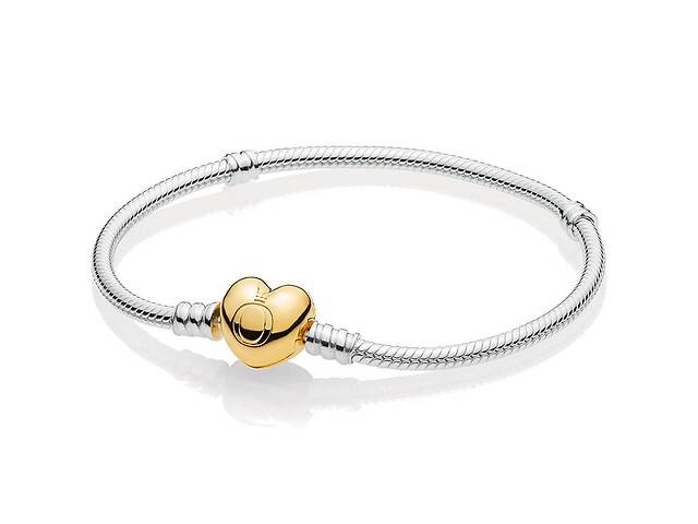 Серебряный браслет основа Pandora Золотое сердце 590727CZ