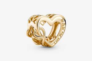 Серебряный Шарм Pandora Moments Gold heart and infinity 759515C00