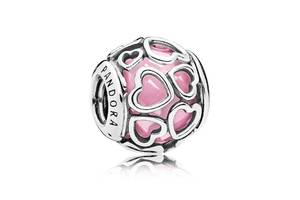 Серебряный шарм Pandora Розовые ажурные сердца 792036PCZ