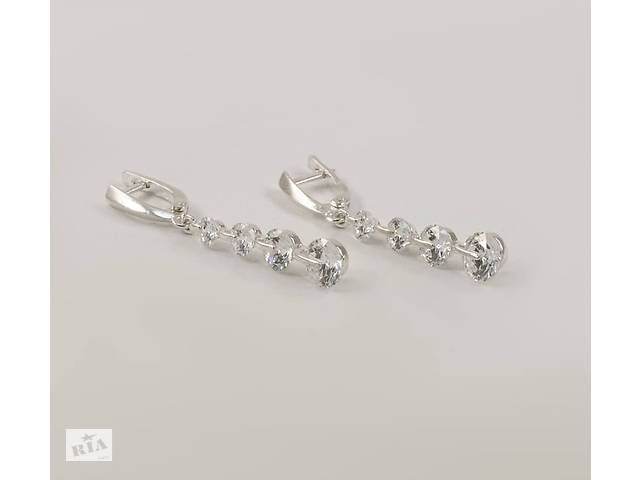 Сережки высокие с белыми камнями Maxi Silver 8090/1