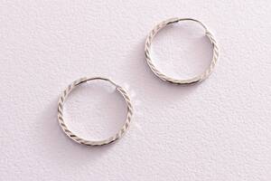 Серьги - кольца в белом золоте (1.8 см) с07797 Оникс