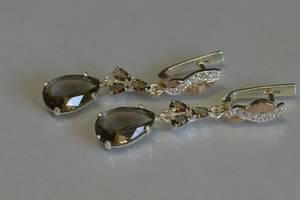 Серьги серебрянные Sil Myau с золотыми пластинами и фианитами 099s-4 Аметист (Sil-676)