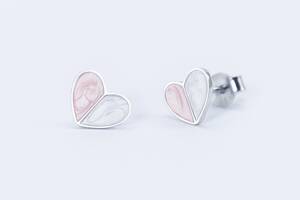 Серьги серебряные INFINI родированые s2er-145 сердечки с розовой эмалью
