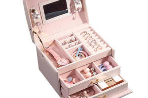 Шкатулка Casegrace SP-01111 Pink 17*12*12,5 см для украшений и ювелирных изделий с зеркалом (12183-72297)
