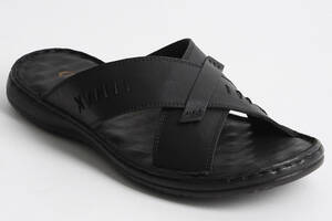 Шлепанцы мужские кожаные 340505 р.41 (26) Fashion Черный