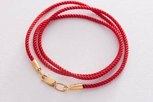 Шелковый красный шнурок с гладкой серебряной застежкой 18699 Оникс 30