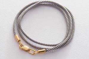 Шелковый шнурок с серебряной застежкой (позолота) 18696 Оникс 30