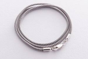 Шелковый серый шнурок с гладкой серебряной застежкой (2мм) 18495 Оникс 35