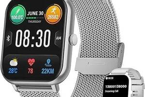Смарт-годинник Taopon Smart Watch Водонепроникний розумний годинник зі спортивними режимами, Фітнес-трекер 2 ремінці Сріблястий