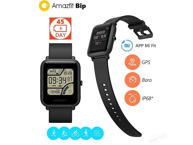 Смарт - годинник Xiaomi Amazfit Bip Global з GPS, IP68. Розумні годинник Black White A1608