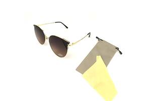 Солнцезащитные очки FlyBy Paris c золотой металической оправой и черно-коричневой градиентной линзой