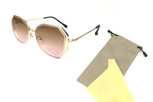 Солнцезащитные очки FlyBy Strong с золотой металической оправой и градиентной коричнево-розовой линзой